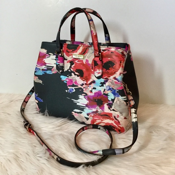 kate spade Handbags - Kate Spade Abstract Watercolor Floral Navy Satchel